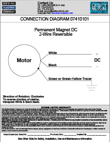 Connection Diagram for PMDC Stock Gearmotors and Motors 07410101