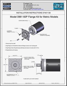 ACC - 07401138 MODEL 0961 FLANGE KIT INSTALLATION INSTRUCTIONS FOR TYPE 60P GEARMOTORS (METRIC)