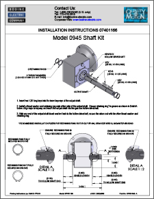 ACC - 07401166 Model 0945 Shaft Kit / 1-inch Stainless Steel Double-Extension Shaft Installation Instructions for Type 50JW/H Gearmotors