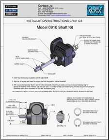 ACC - 07401123 MODEL 0910 SHAFT KIT / 1/2-INCH SINGLE SHAFT INSTALLATION INSTRUCTIONS FOR TYPE 3F/H GEARMOTORS